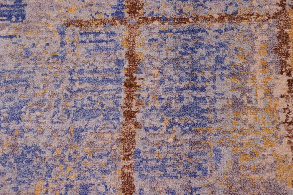handmade Modern Kafkaz Blue Gold Hand Knotted RECTANGLE BAMBOO SILK area rug 8X10