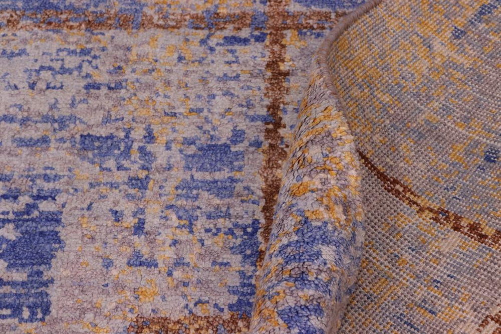 handmade Modern Kafkaz Blue Gold Hand Knotted RECTANGLE BAMBOO SILK area rug 8X10