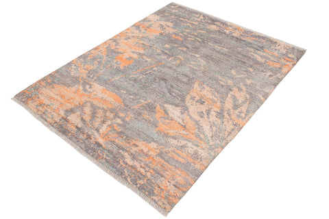 handmade Modern Kafkaz Gray Beige Hand Knotted RECTANGLE BAMBOO SILK area rug 5' x 8'