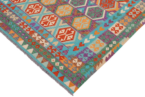 handmade Geometric Kilim Blue Rust Hand-Woven RECTANGLE 100% WOOL area rug 7 x 10
