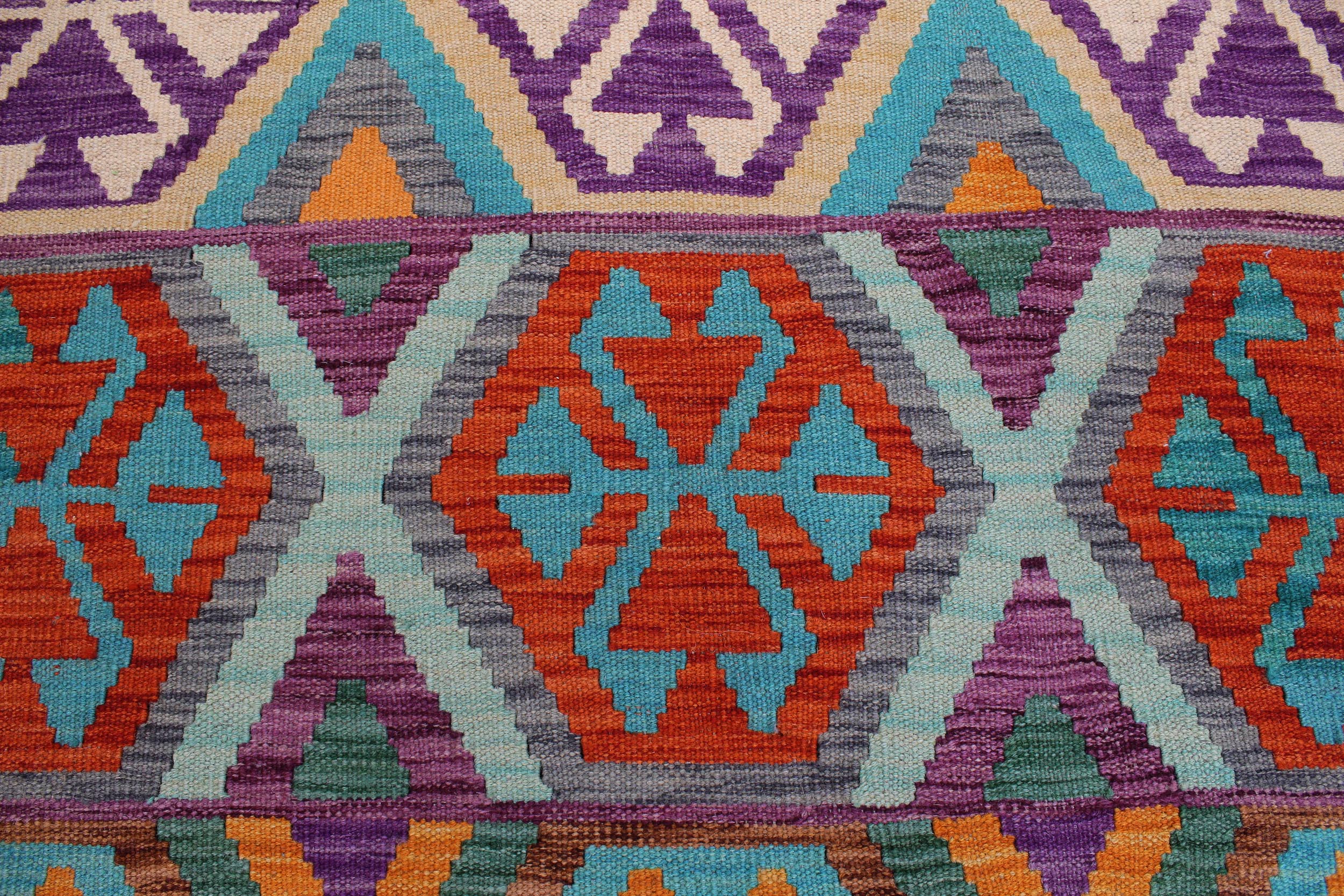 handmade Geometric Kilim Blue Rust Hand-Woven RECTANGLE 100% WOOL area rug 7 x 10