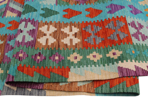 handmade Geometric Kilim Blue Rust Hand-Woven RECTANGLE 100% WOOL area rug 7 x 10