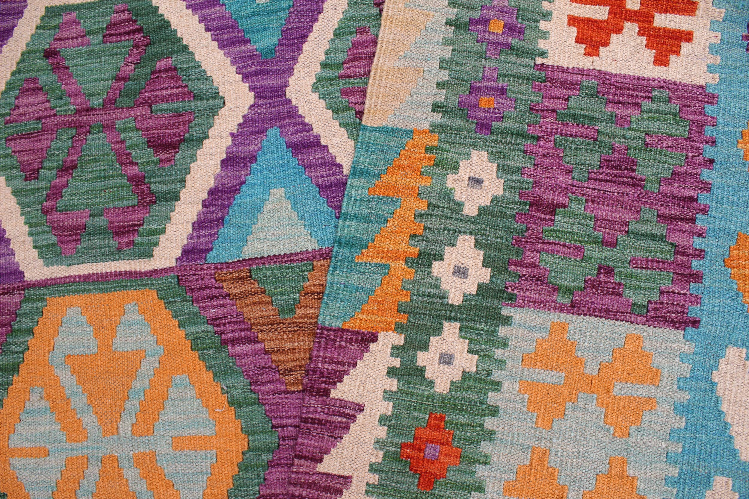 handmade Geometric Kilim Blue Rust Hand-Woven RECTANGLE 100% WOOL area rug 7 x 10