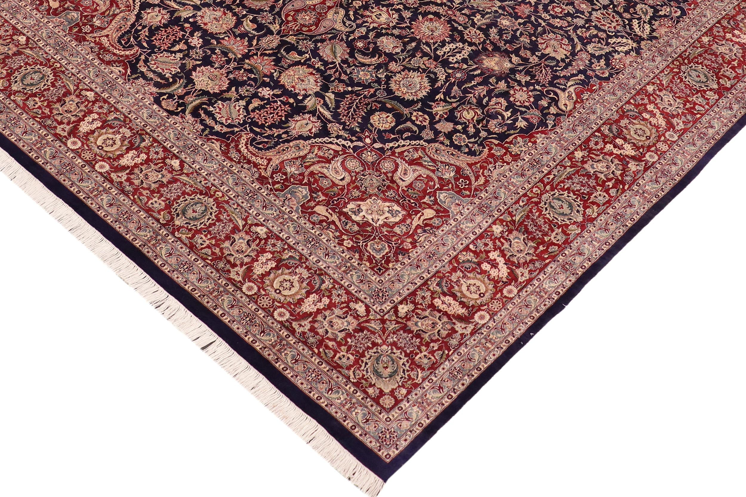 handmade Traditional Kazveen Blue Red Hand Knotted RECTANGLE WOOL&SILK area rug 10x14