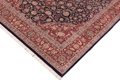 handmade Traditional Kazveen Blue Red Hand Knotted RECTANGLE WOOL&SILK area rug 10x14