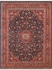 handmade Traditional Kazveen Blue Red Hand Knotted RECTANGLE WOOL&SILK area rug 10x14