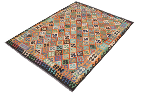 handmade Geometric Kilim Rust Brown Hand-Woven RECTANGLE 100% WOOL area rug 7 x 10