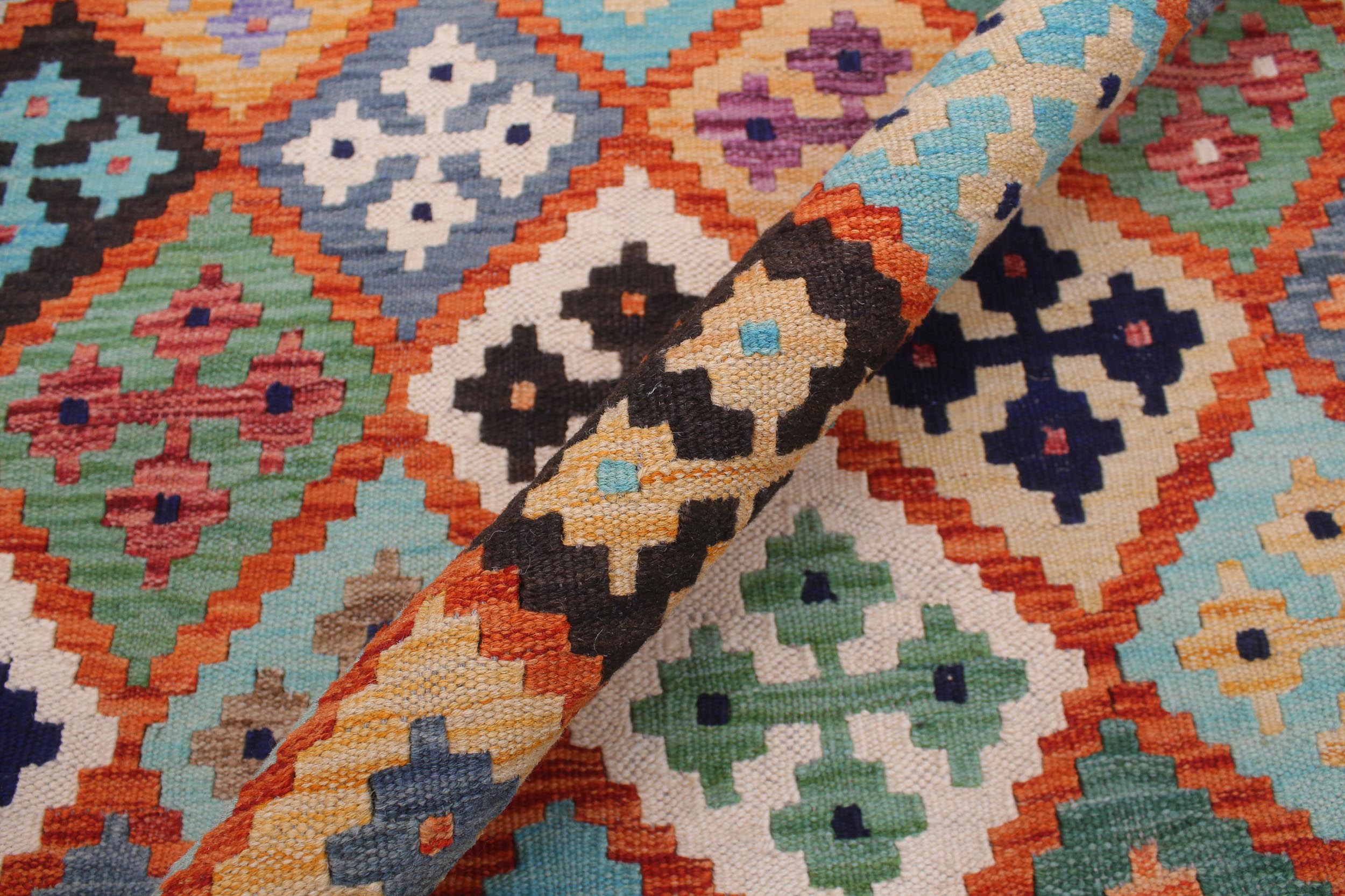 handmade Geometric Kilim Rust Brown Hand-Woven RECTANGLE 100% WOOL area rug 7 x 10