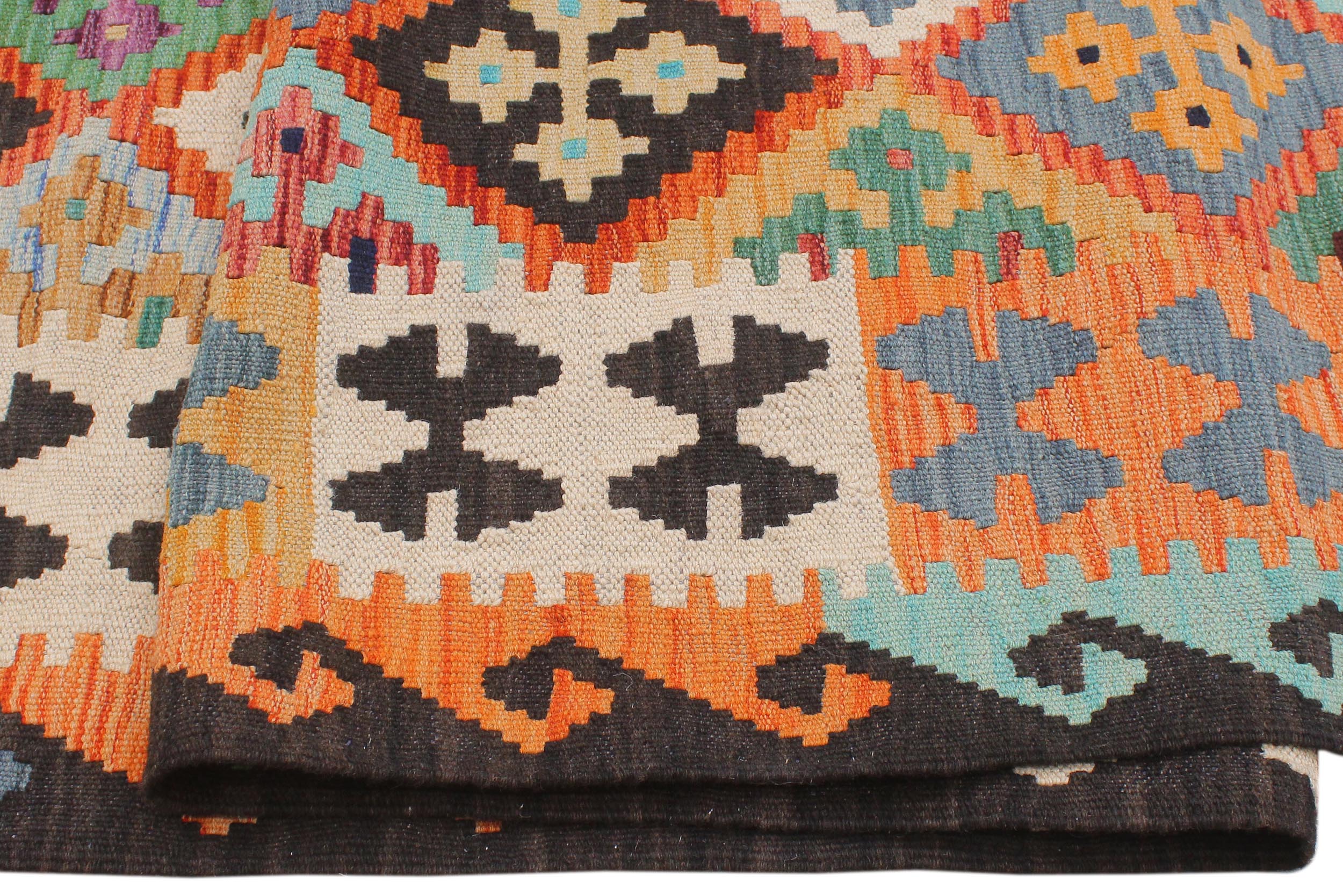 handmade Geometric Kilim Rust Brown Hand-Woven RECTANGLE 100% WOOL area rug 7 x 10