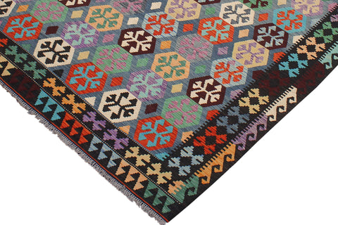 handmade Geometric Kilim Blue Brown Hand-Woven RECTANGLE 100% WOOL area rug 7 x 10