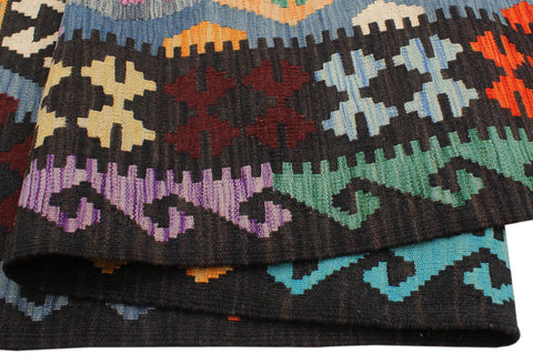 handmade Geometric Kilim Blue Brown Hand-Woven RECTANGLE 100% WOOL area rug 7 x 10
