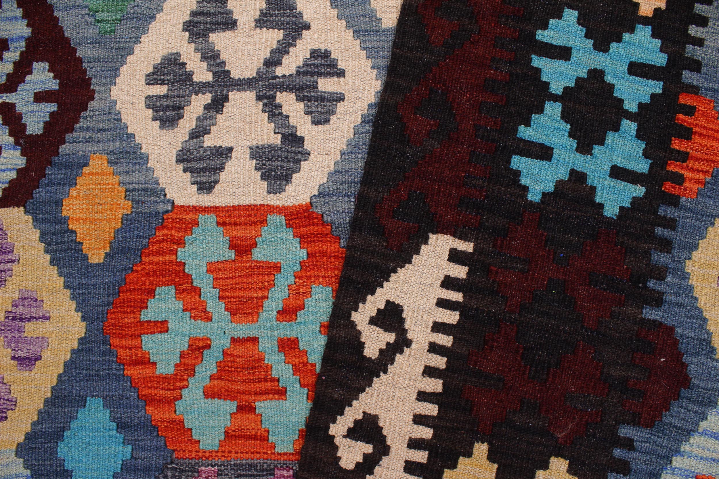 handmade Geometric Kilim Blue Brown Hand-Woven RECTANGLE 100% WOOL area rug 7 x 10