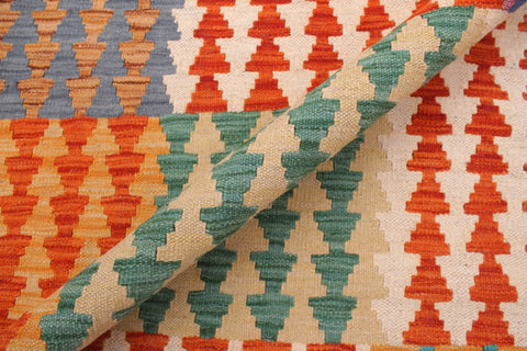 handmade Modern Kilim Blue Rust Hand-Woven RECTANGLE 100% WOOL area rug 7x10