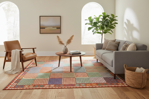 handmade Modern Kilim Blue Rust Hand-Woven RECTANGLE 100% WOOL area rug 7x10