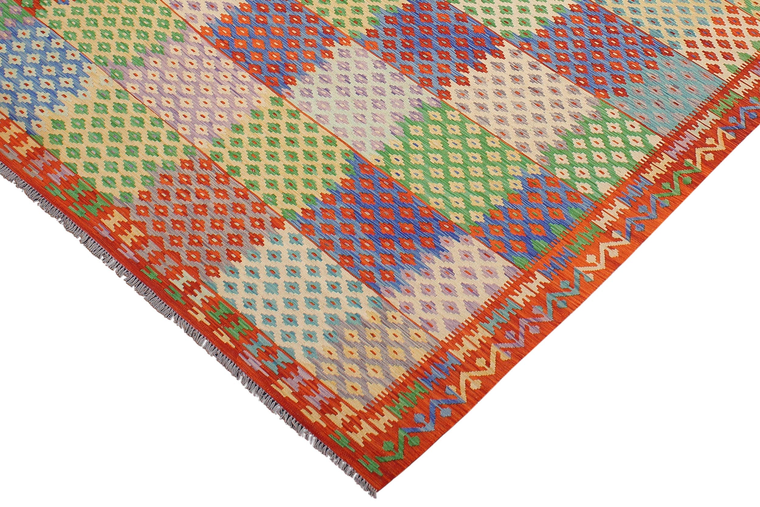 handmade Modern Kilim Blue Rust Hand-Woven RECTANGLE 100% WOOL area rug 8x11