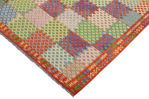 handmade Modern Kilim Blue Rust Hand-Woven RECTANGLE 100% WOOL area rug 8x11