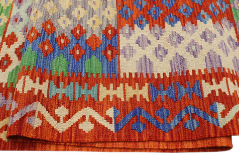 handmade Modern Kilim Blue Rust Hand-Woven RECTANGLE 100% WOOL area rug 8x11