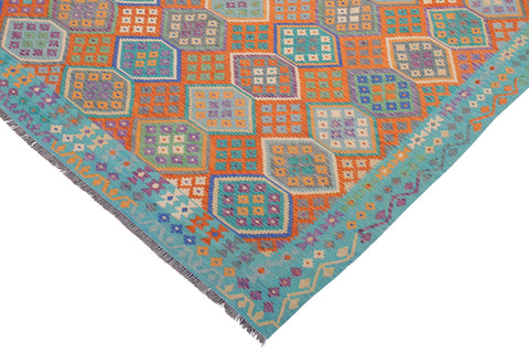 handmade Geometric Kilim Rust Blue Hand-Woven RECTANGLE 100% WOOL area rug 9 x 11