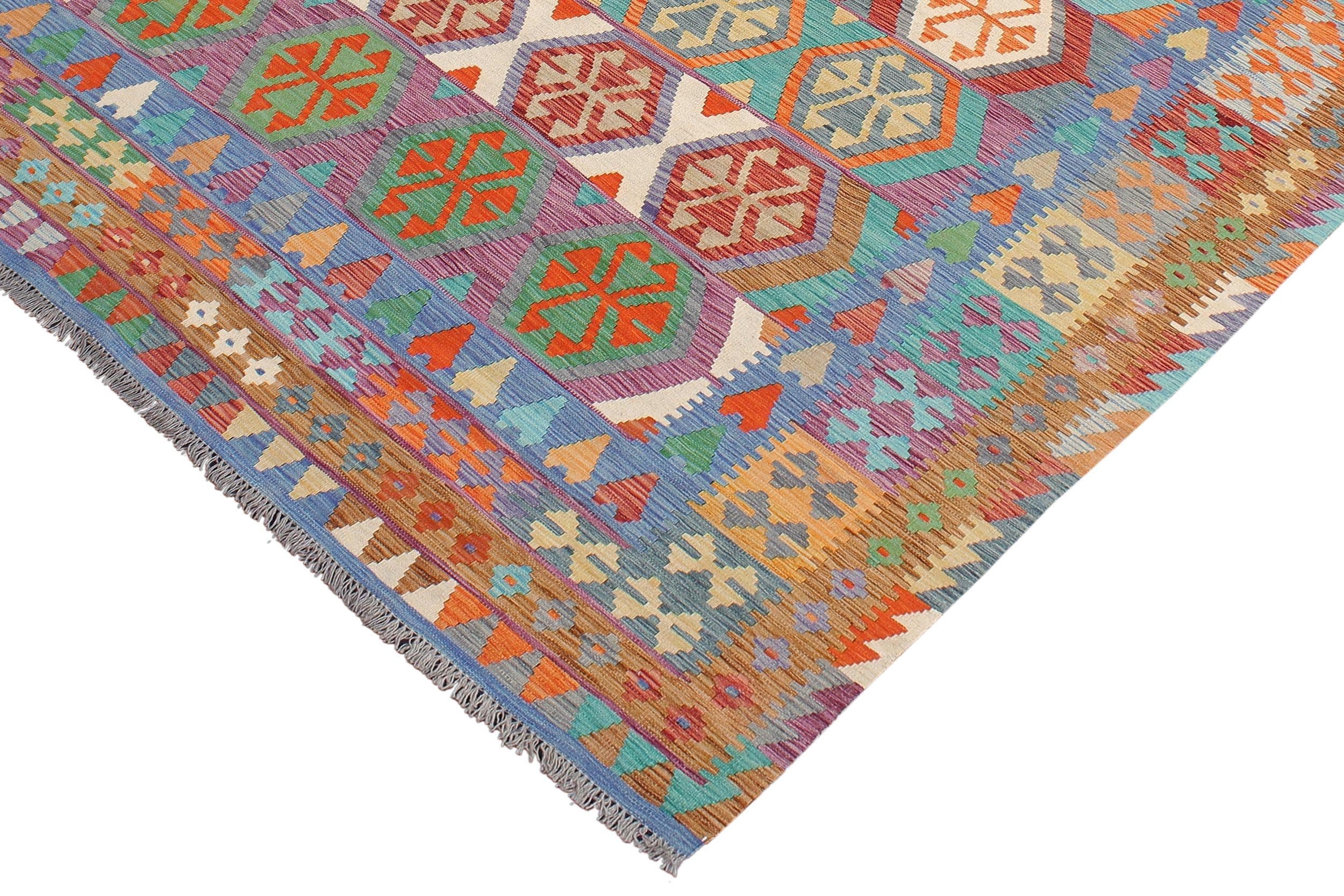 handmade Geometric Kilim Red Blue Hand-Woven RECTANGLE 100% WOOL area rug 7 x 10
