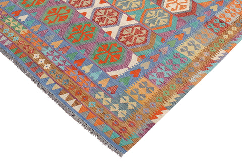 handmade Geometric Kilim Red Blue Hand-Woven RECTANGLE 100% WOOL area rug 7 x 10