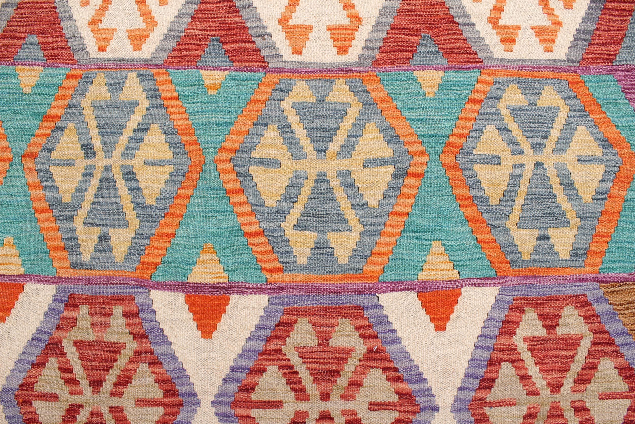 handmade Geometric Kilim Red Blue Hand-Woven RECTANGLE 100% WOOL area rug 7 x 10