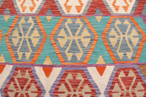 handmade Geometric Kilim Red Blue Hand-Woven RECTANGLE 100% WOOL area rug 7 x 10