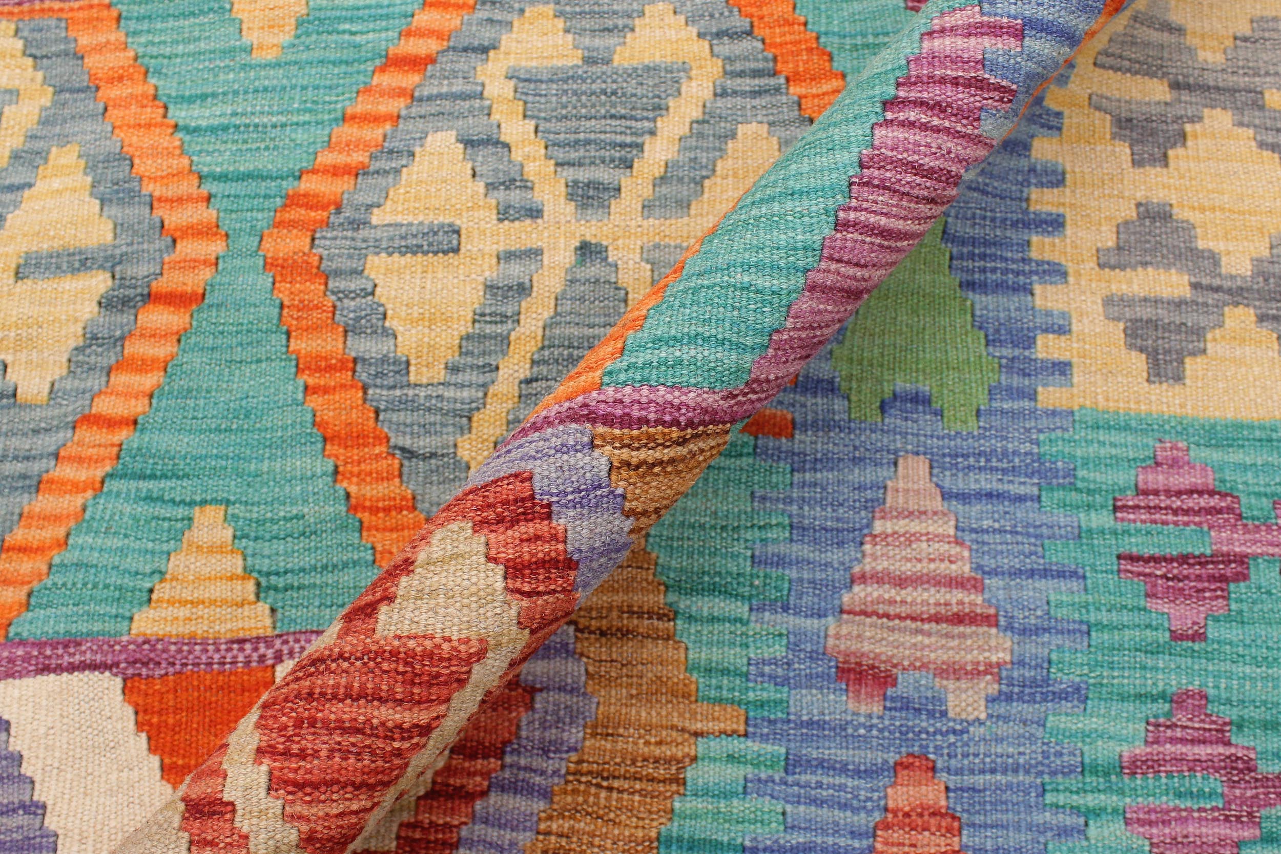 handmade Geometric Kilim Red Blue Hand-Woven RECTANGLE 100% WOOL area rug 7 x 10