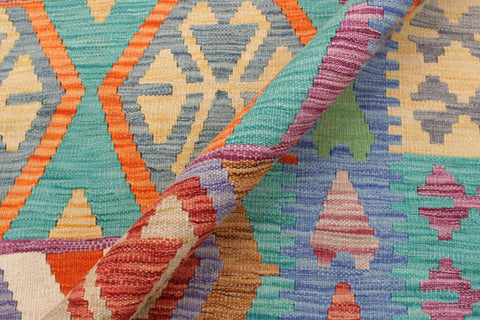 handmade Geometric Kilim Red Blue Hand-Woven RECTANGLE 100% WOOL area rug 7 x 10