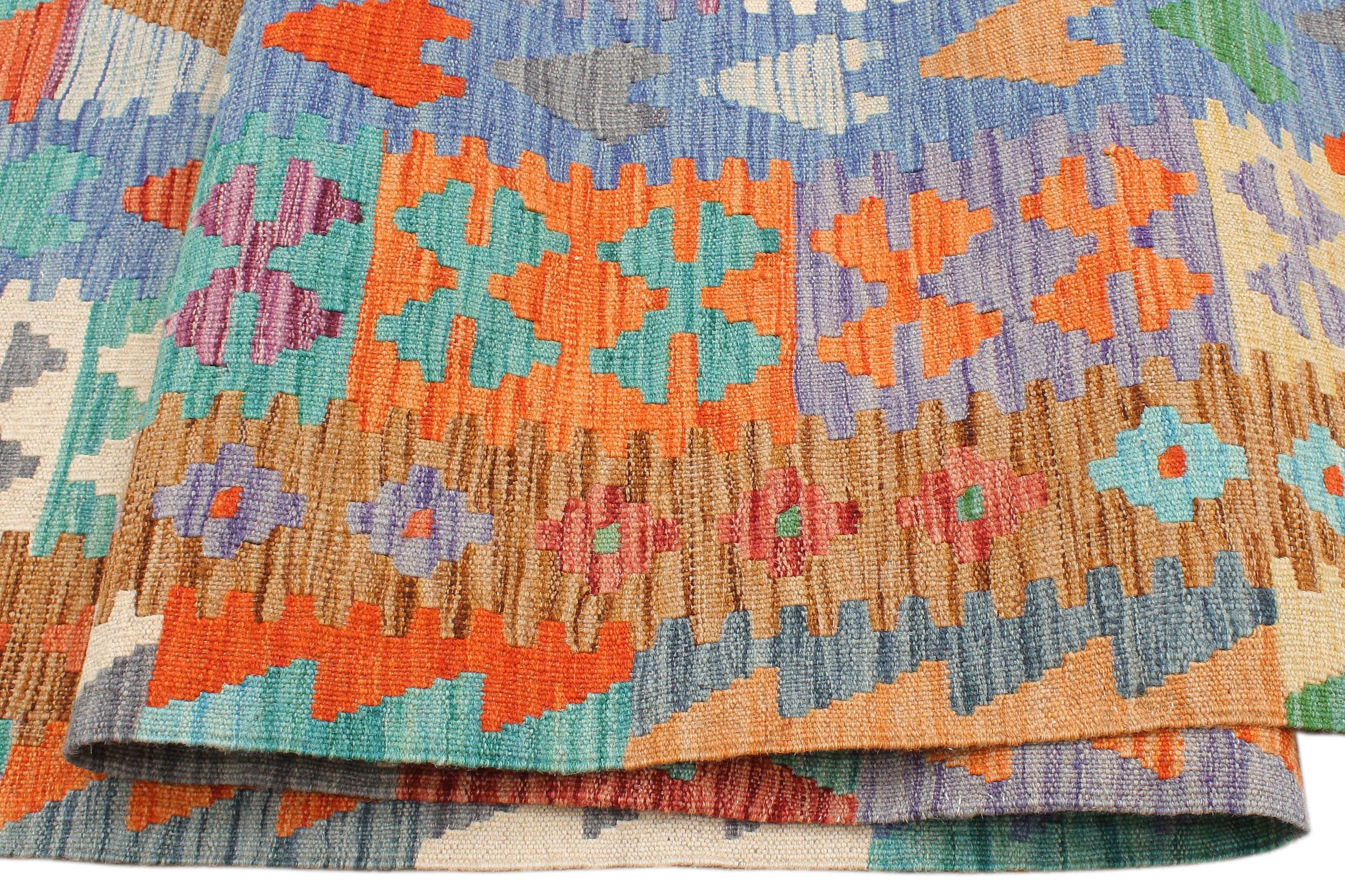 handmade Geometric Kilim Red Blue Hand-Woven RECTANGLE 100% WOOL area rug 7 x 10