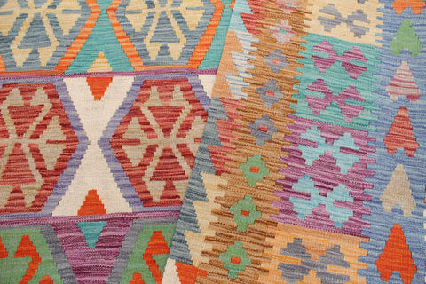 handmade Geometric Kilim Red Blue Hand-Woven RECTANGLE 100% WOOL area rug 7 x 10