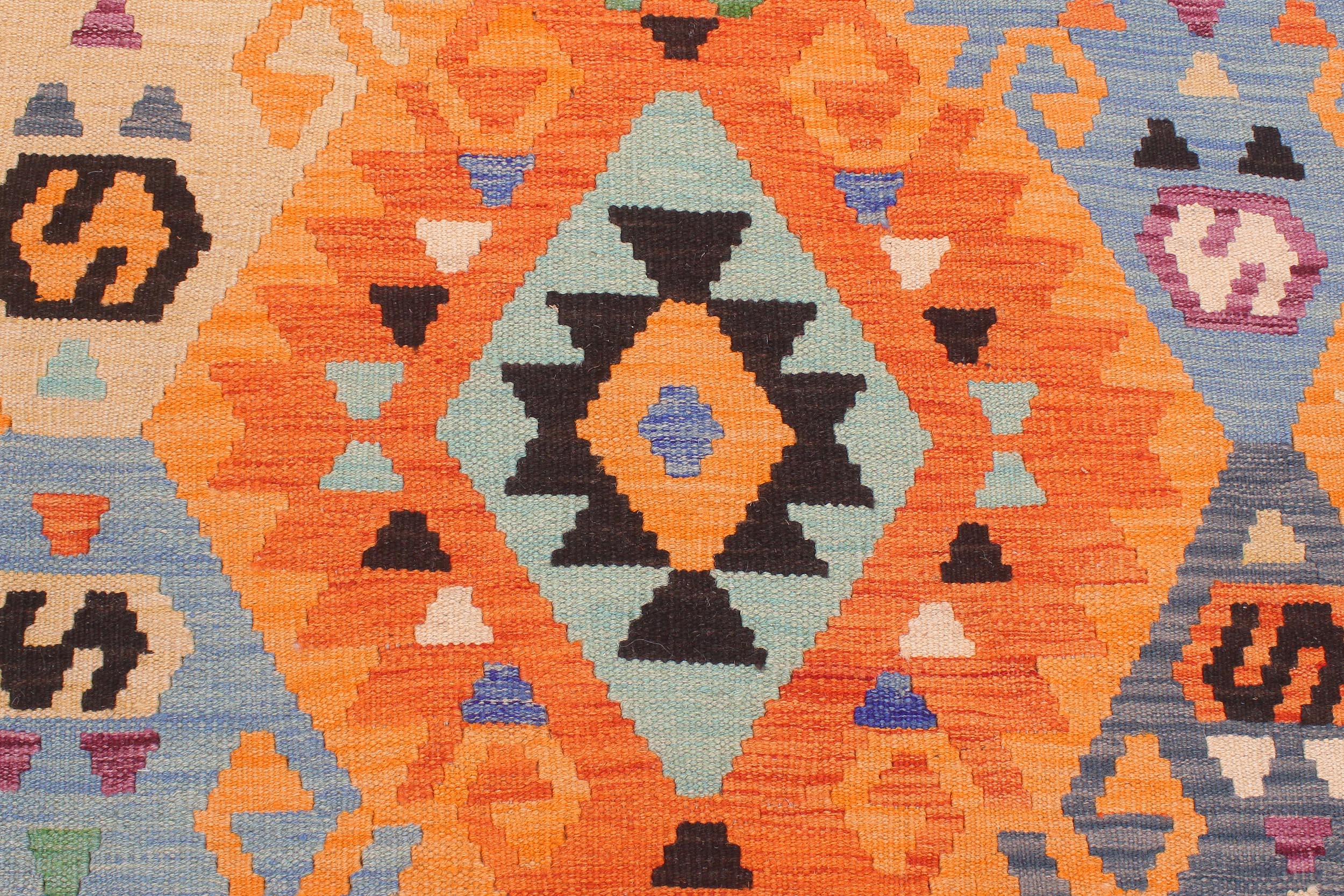 handmade Geometric Kilim Rust Blue Hand-Woven RECTANGLE 100% WOOL area rug 8 x 10