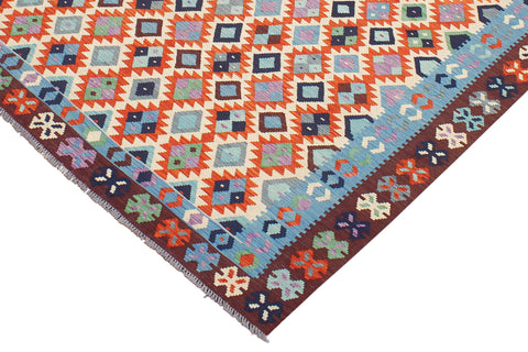 handmade Geometric Kilim Beige Blue Hand-Woven RECTANGLE 100% WOOL area rug 7 x 10