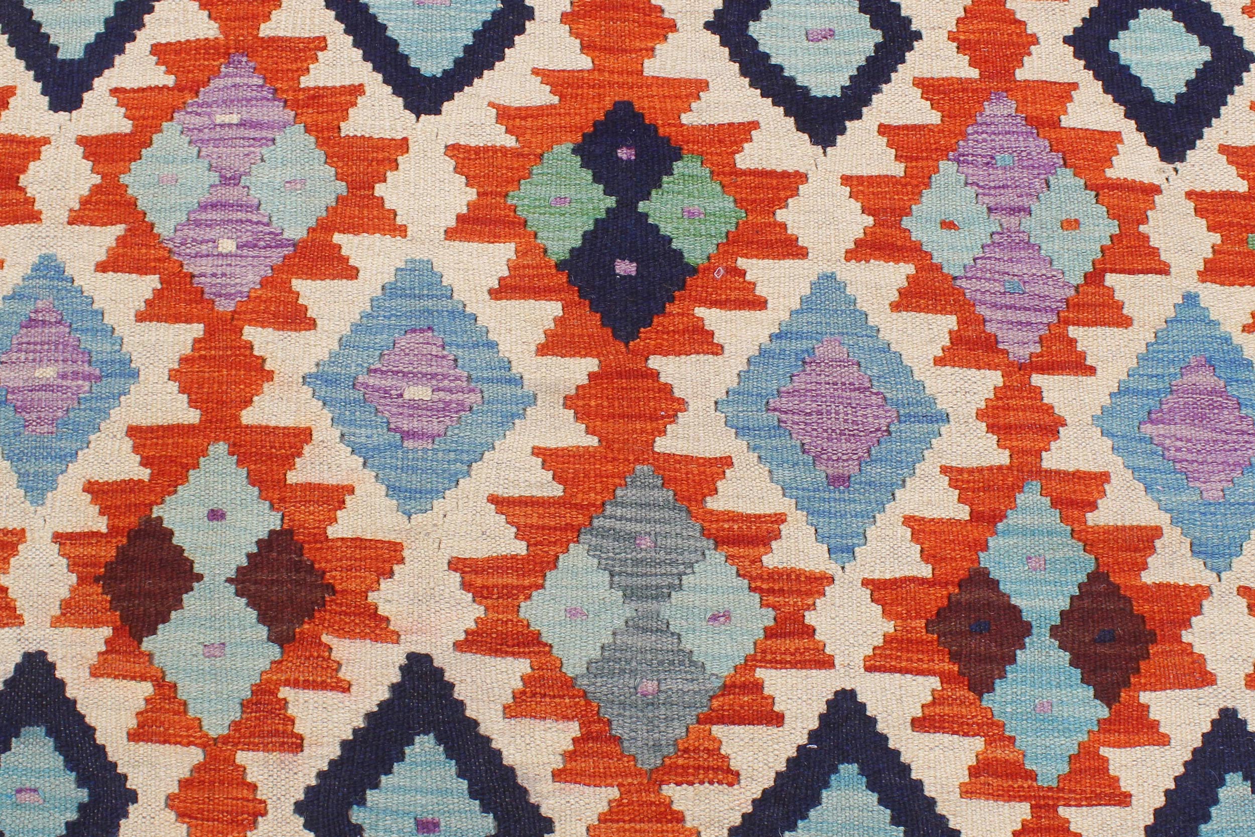 handmade Geometric Kilim Beige Blue Hand-Woven RECTANGLE 100% WOOL area rug 7 x 10