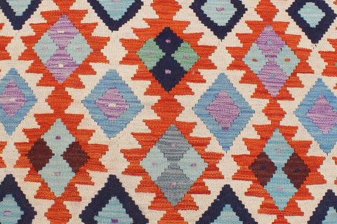 handmade Geometric Kilim Beige Blue Hand-Woven RECTANGLE 100% WOOL area rug 7 x 10