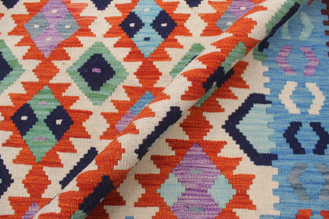 handmade Geometric Kilim Beige Blue Hand-Woven RECTANGLE 100% WOOL area rug 7 x 10