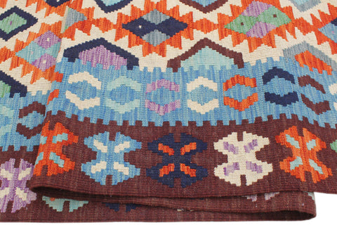 handmade Geometric Kilim Beige Blue Hand-Woven RECTANGLE 100% WOOL area rug 7 x 10