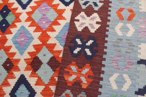 handmade Geometric Kilim Beige Blue Hand-Woven RECTANGLE 100% WOOL area rug 7 x 10