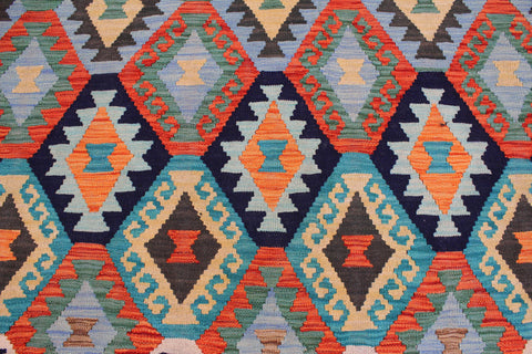 handmade Geometric Kilim Blue Rust Hand-Woven RECTANGLE 100% WOOL area rug 8 x 11