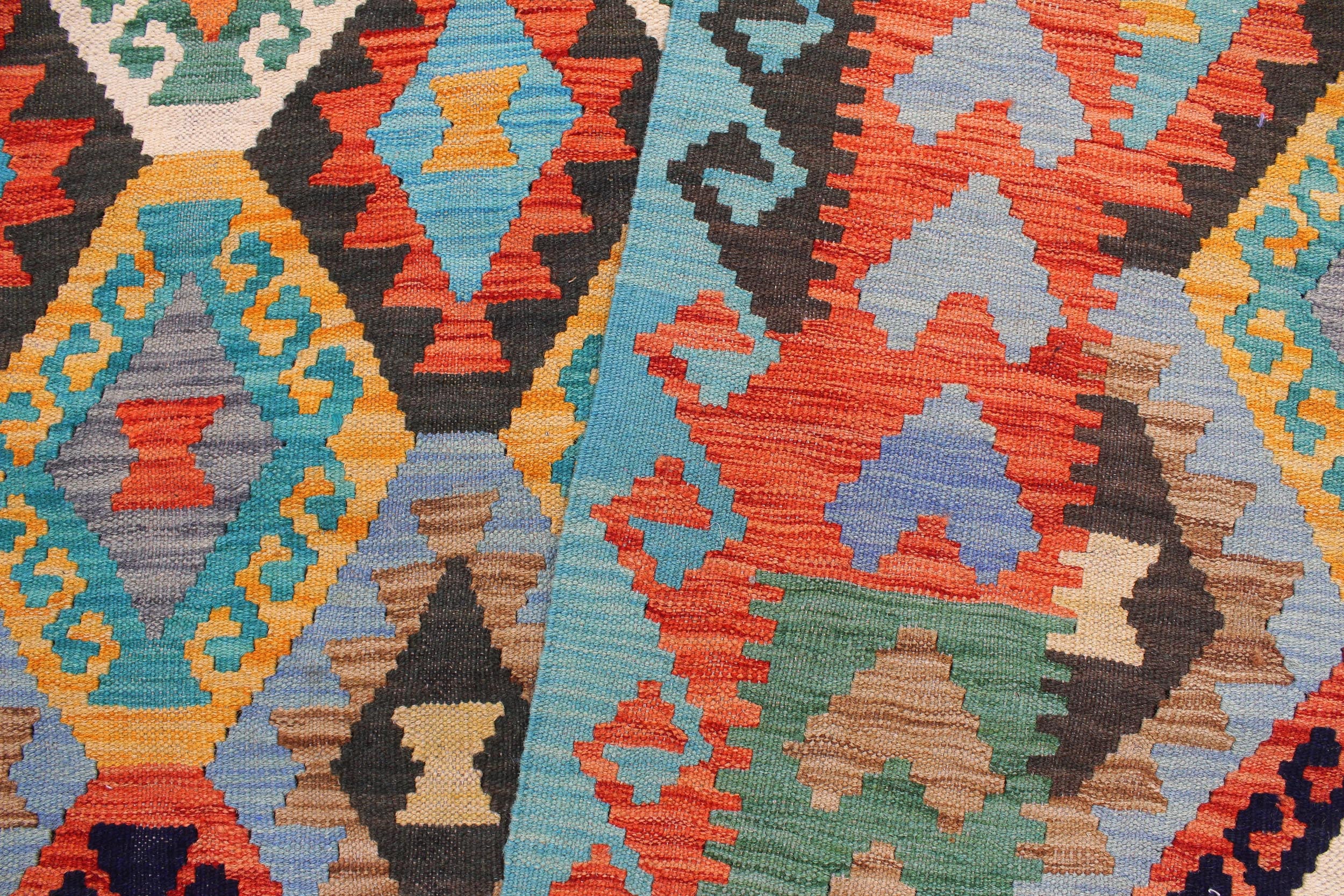 handmade Geometric Kilim Blue Rust Hand-Woven RECTANGLE 100% WOOL area rug 8 x 11