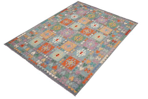 handmade Geometric Kilim Gray Blue Hand-Woven RECTANGLE 100% WOOL area rug 7 x 10