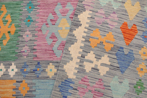 handmade Geometric Kilim Gray Blue Hand-Woven RECTANGLE 100% WOOL area rug 7 x 10