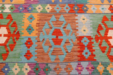 handmade Geometric Kilim Blue Rust Hand-Woven RECTANGLE 100% WOOL area rug 8 x 10