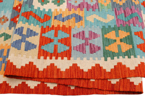 handmade Geometric Kilim Blue Rust Hand-Woven RECTANGLE 100% WOOL area rug 8 x 10
