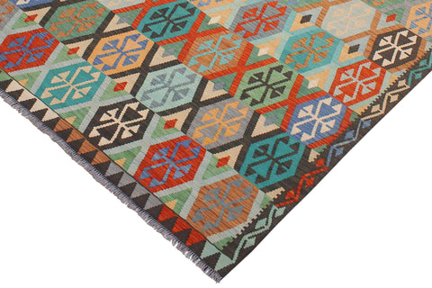 handmade Geometric Kilim Rust Blue Hand-Woven RECTANGLE 100% WOOL area rug 8 x 10