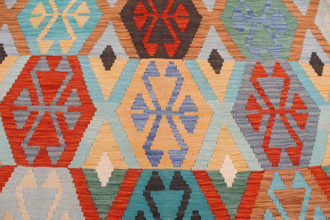 handmade Geometric Kilim Rust Blue Hand-Woven RECTANGLE 100% WOOL area rug 8 x 10