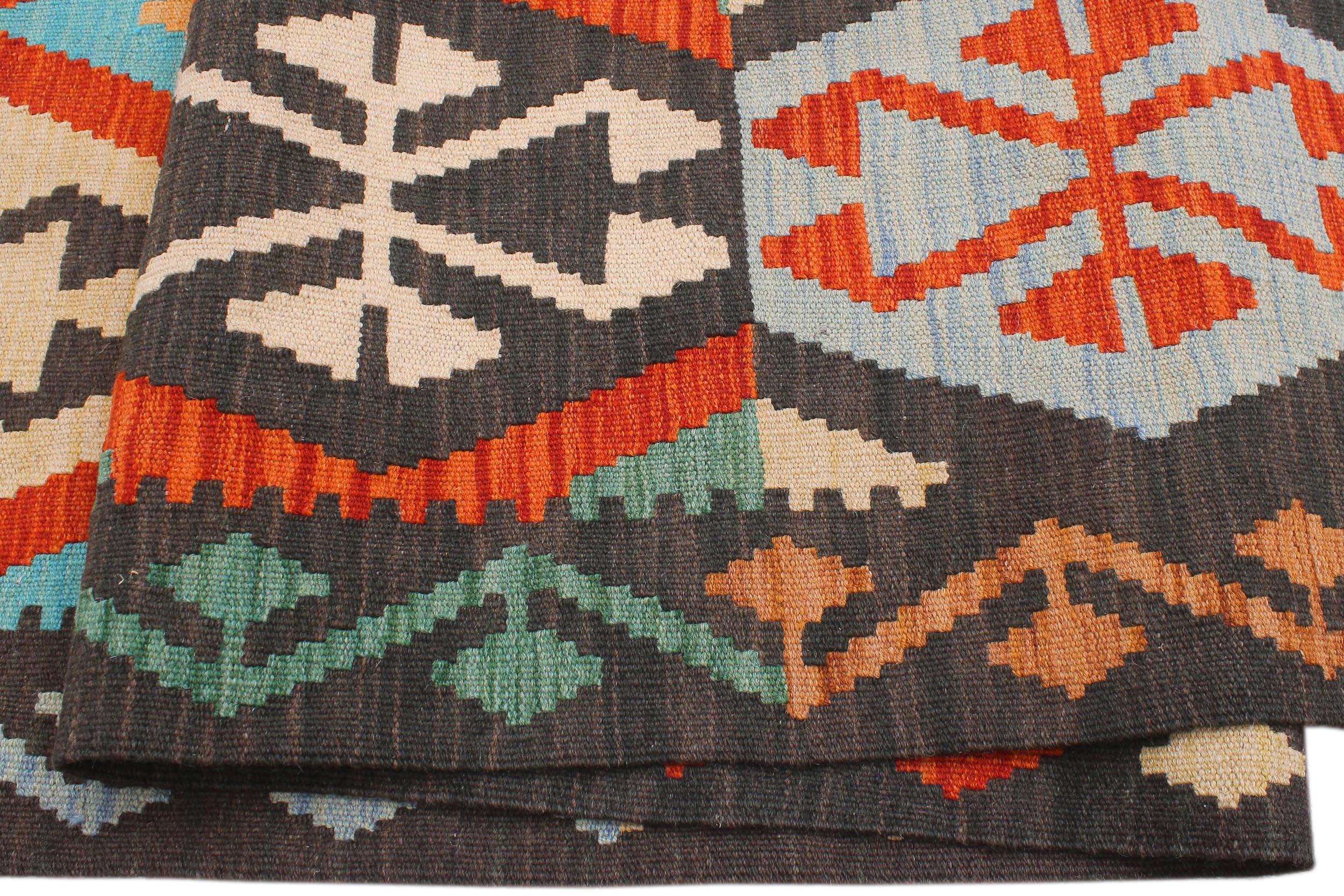 handmade Geometric Kilim Rust Blue Hand-Woven RECTANGLE 100% WOOL area rug 8 x 10