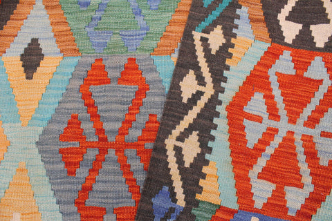 handmade Geometric Kilim Rust Blue Hand-Woven RECTANGLE 100% WOOL area rug 8 x 10