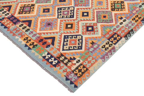 handmade Geometric Kilim Rust Blue Hand-Woven RECTANGLE 100% WOOL area rug 8 x 10