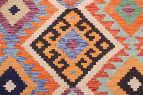 handmade Geometric Kilim Rust Blue Hand-Woven RECTANGLE 100% WOOL area rug 8 x 10