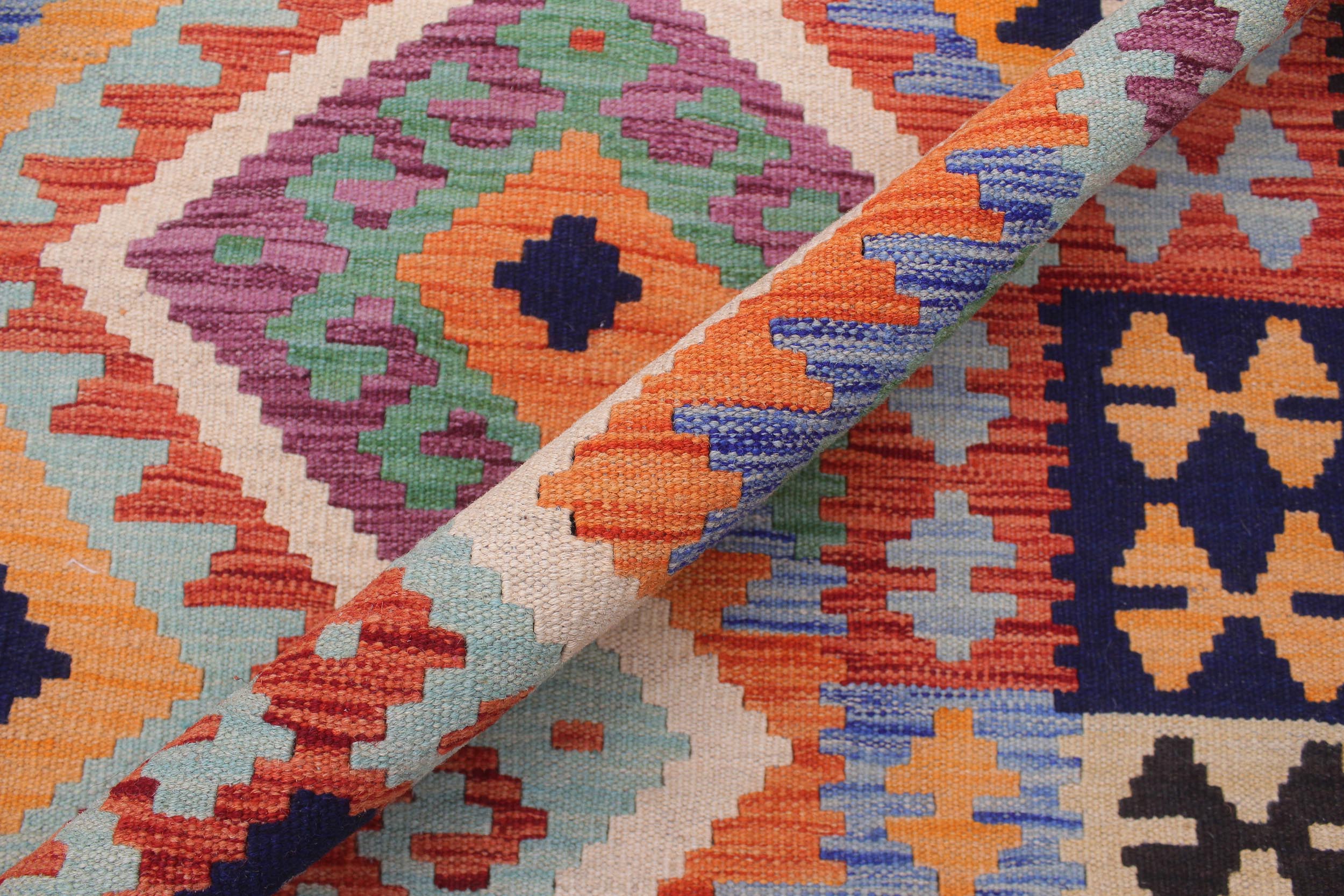 handmade Geometric Kilim Rust Blue Hand-Woven RECTANGLE 100% WOOL area rug 8 x 10